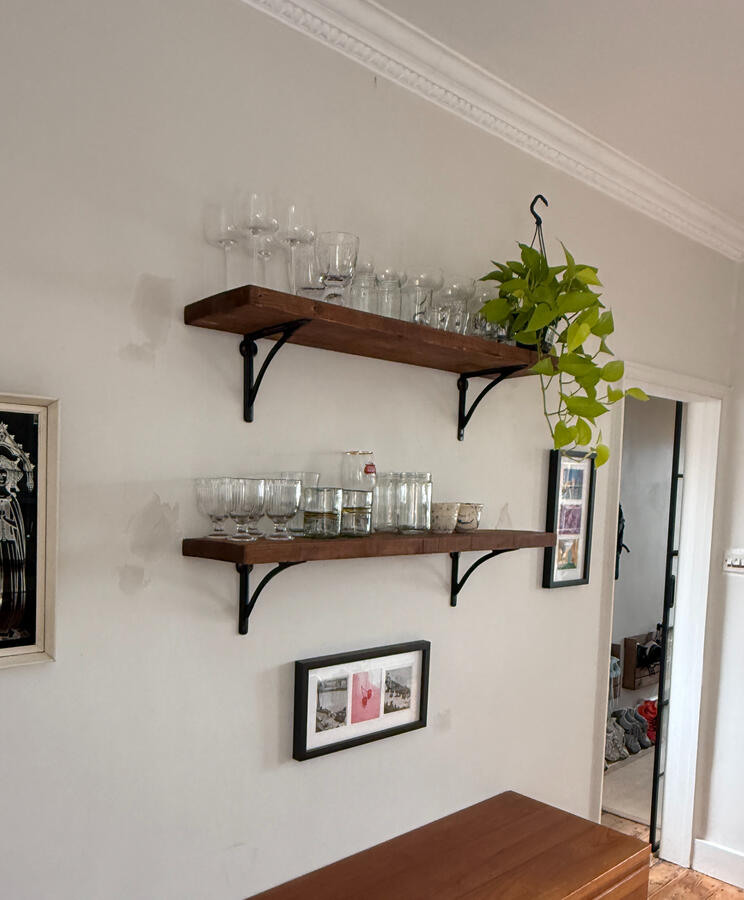 Shelves stained and fitted!