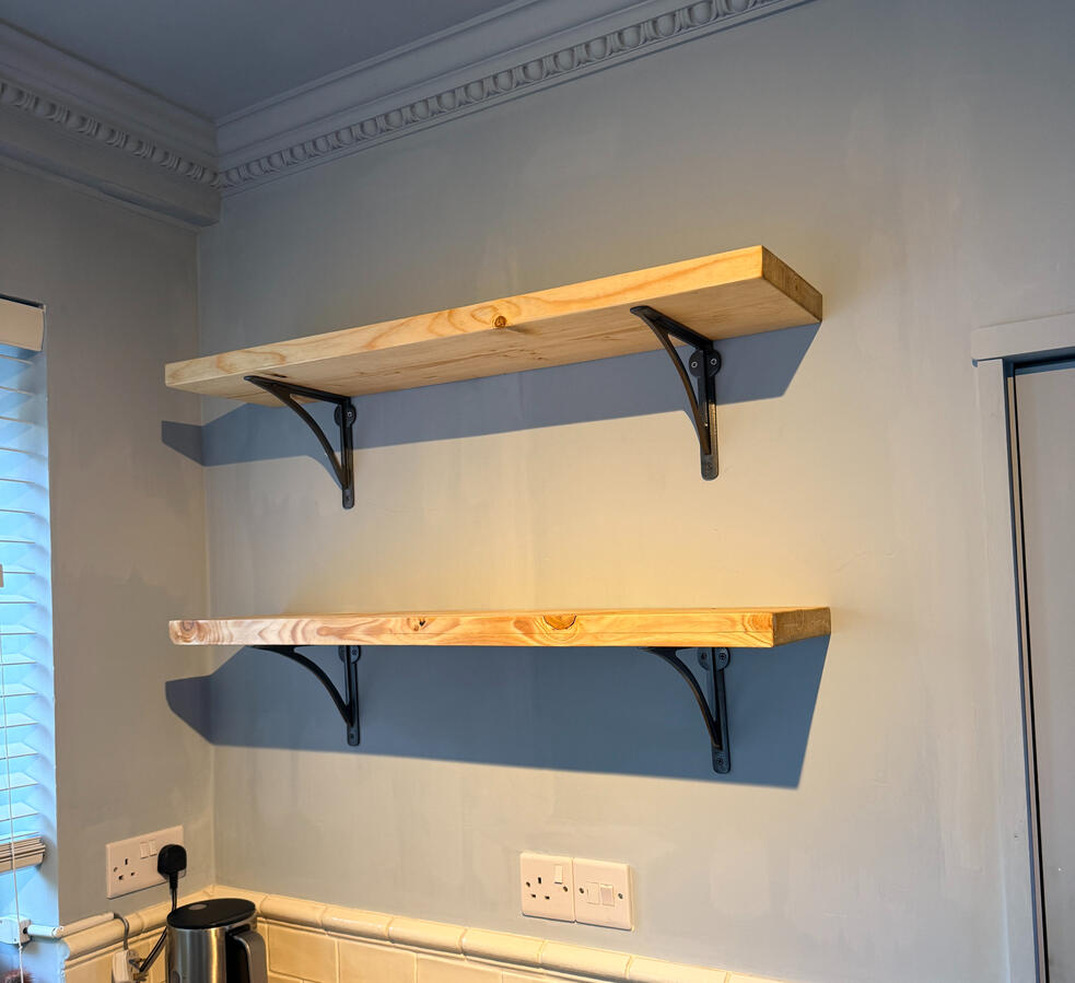 Scaffold board shelves oiled and fitted Scaffold board shelves oiled and fitted